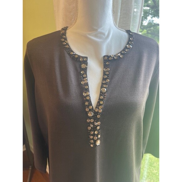 Talbots Silk Sweater Plus Size Petite Brown Beaded Tight Knit - Picture 5 of 12